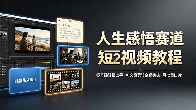 人生感悟赛道短视频教程，零基础轻松上手，AI文案剪辑全套实操可批量出片-热点1站 - 热点知汇专注网赚项目资源知识聚汇