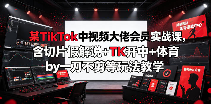 某TikTok中视频大佬会员实战课，含切片假解说+TK开中+体育by一刀不剪等玩法教学-热点1站 - 热点知汇专注网赚项目资源知识聚汇