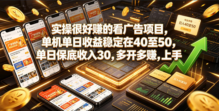 实操很好賺的看广告项目，单机单日收益稳定在40至50，单日保底收入30，多开多賺，上手就能变现【揭秘】-热点1站 - 热点知汇专注网赚项目资源知识聚汇