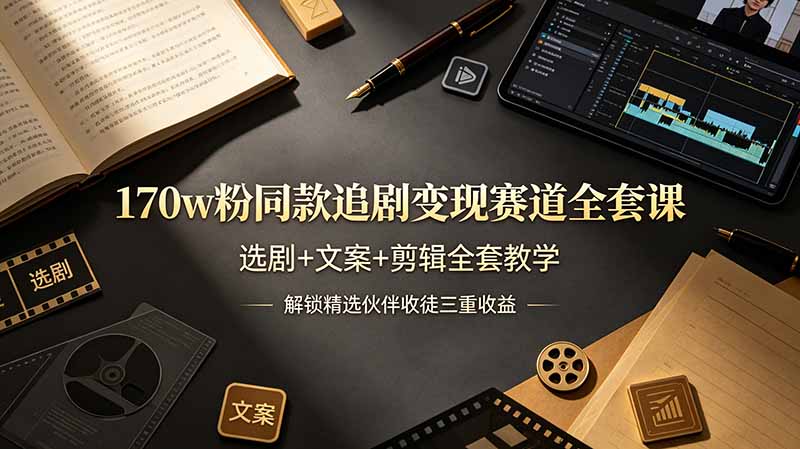 170w粉博主同款追剧变现赛道全套课，选剧+文案+剪辑全套教学，解锁精选伙伴收徒三重收益-热点1站 - 热点知汇专注网赚项目资源知识聚汇