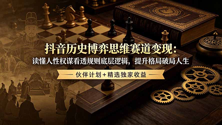 抖音历史博弈思维赛道变现：读懂人性权谋看透规则底层逻辑，提升格局破局人生，伙伴计划+精选独家收益-热点1站 - 热点知汇专注网赚项目资源知识聚汇