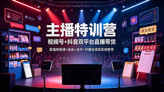 图片[1]-主播特训营：视频号+抖音双平台直播带货，直播间搭建+选品+话术+开播全流程系统教学-项目网