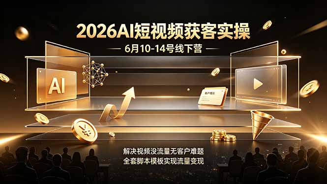 2026AI短视频获客实操6月10-14号线下营，解决视频没流量无客户难题，全套脚本模板实现流量变现-热点1站 - 热点知汇专注网赚项目资源知识聚汇