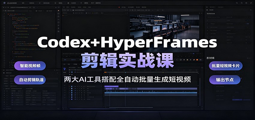 Codex+HyperFrames剪辑实战课：两大AI工具搭配全自动批量生成短视频-热点1站 - 热点知汇专注网赚项目资源知识聚汇