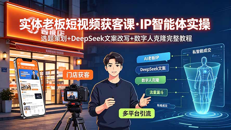图片[1]-实体老板短视频获客课·IP智能体实操｜选题策划+DeepSeek文案改写+数字人克隆完整教程-项目网