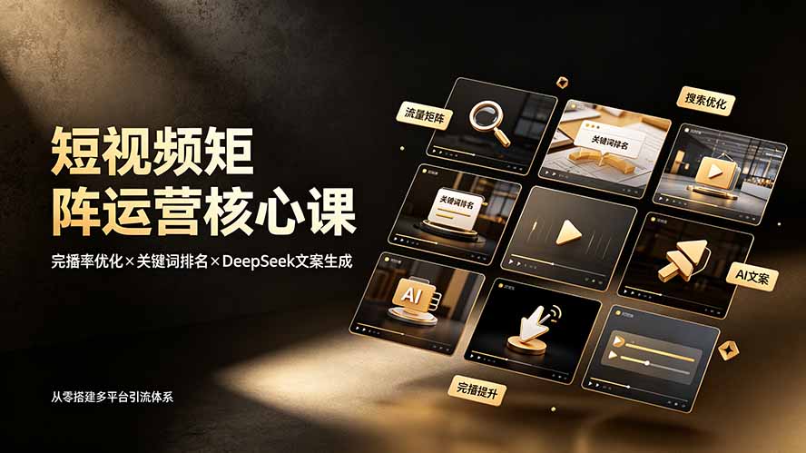 短视频矩阵运营核心课:完播率优化×关键词排名×DeepSeek文案生成,从零搭建多平台引流体系-热点1站 - 热点知汇专注网赚项目资源知识聚汇