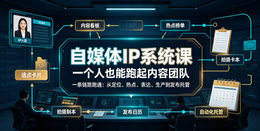 自媒体IP系统课，一个人也能跑起内容团队，一条链路跑通，从定位、热点、表达、生产到发布托管-热点1站 - 热点知汇专注网赚项目资源知识聚汇