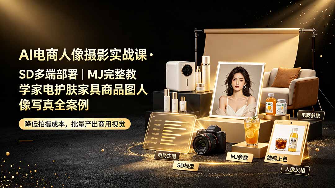 AI电商人像摄影实战课·SD多端部署|MJ完整教学|家电护肤家具商品图人像写真全案例-热点1站 - 热点知汇专注网赚项目资源知识聚汇