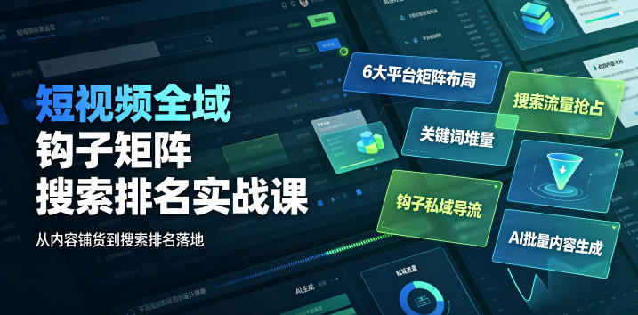 短视频全域钩子矩阵搜索排名实战课|6大平台矩阵布局、关键词堆量抢占搜索流量、钩子私域导流、AI批量内容生成-热点1站 - 热点知汇专注网赚项目资源知识聚汇