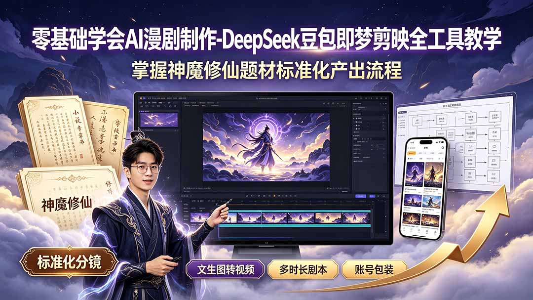零基础学会AI漫剧制作-DeepSeek豆包即梦剪映全工具教学,掌握神魔修仙题材标准化产出流程-热点1站 - 热点知汇专注网赚项目资源知识聚汇