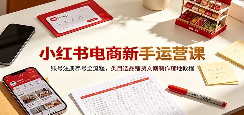 小红书电商新手运营课：账号注册养号全流程，类目选品铺货文案制作落地教程-热点1站 - 热点知汇专注网赚项目资源知识聚汇