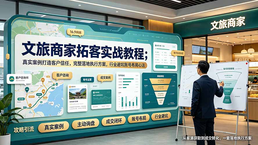 文旅商家拓客实战教程；真实案例打造客户信任，完整落地执行方案，行业避坑账号布局心法-热点1站 - 热点知汇专注网赚项目资源知识聚汇