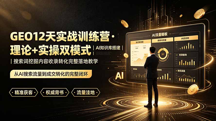 GEO12天实战训练营·理论+实操双模式｜AI知识库搭建｜搜索词挖掘内容收录转化完整落地教学-热点1站 - 热点知汇专注网赚项目资源知识聚汇