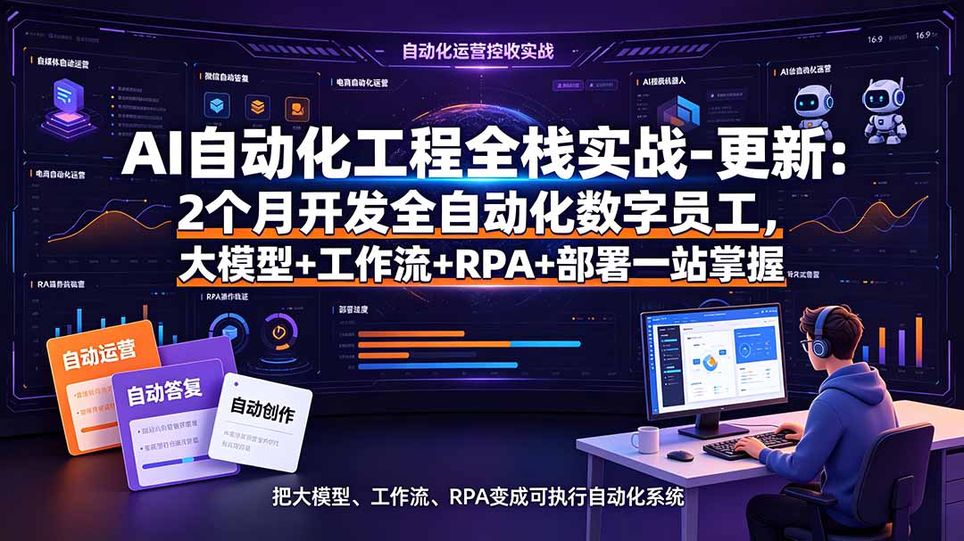 AI自动化工程全栈实战-更新：2个月开发全自动化数字员工，大模型+工作流+RPA+部署一站式掌握-热点1站 - 热点知汇专注网赚项目资源知识聚汇