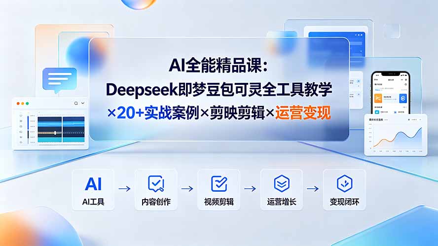 AI全能精品课：Deepseek即梦豆包可灵全工具教学×20+实战案例×剪映剪辑×运营变现-热点1站 - 热点知汇专注网赚项目资源知识聚汇