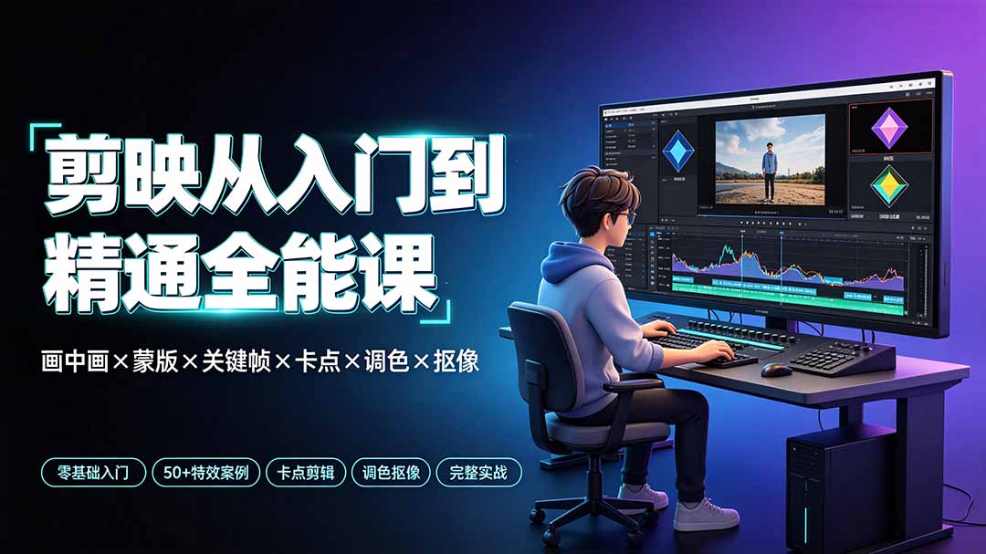 剪映从入门到精通全能课：画中画×蒙版×关键帧×卡点×调色×抠像，一站式掌握剪辑核心技能-热点1站 - 热点知汇专注网赚项目资源知识聚汇