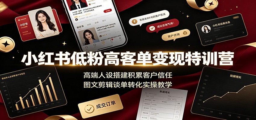 小红书低粉高客单变现特训营：高端人设搭建积累客户信任，图文剪辑谈单转化实操教学-热点1站 - 热点知汇专注网赚项目资源知识聚汇