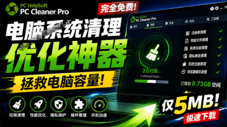 轻松吊打Win系统自带工具！电脑清理神器，拯救电脑容量，仅5MB，完全免费使用PC Cleaner Pro-热点1站 - 热点知汇专注网赚项目资源知识聚汇