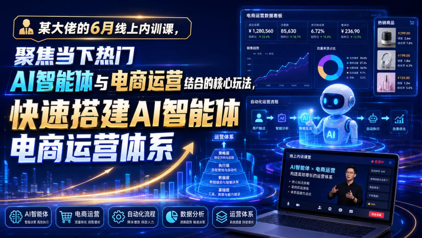 某大佬的6月线上内训课，聚焦当下热门AI智能体与电商运营结合的核心玩法，快速搭建AI智能体电商运营体系-热点1站 - 热点知汇专注网赚项目资源知识聚汇