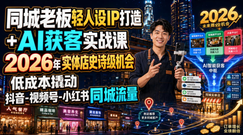 同城老板轻人设IP打造+AI获客实战课，2026年实体店史诗级机会，低成本撬动抖音-视频号-小红书同城流量-热点1站 - 热点知汇专注网赚项目资源知识聚汇