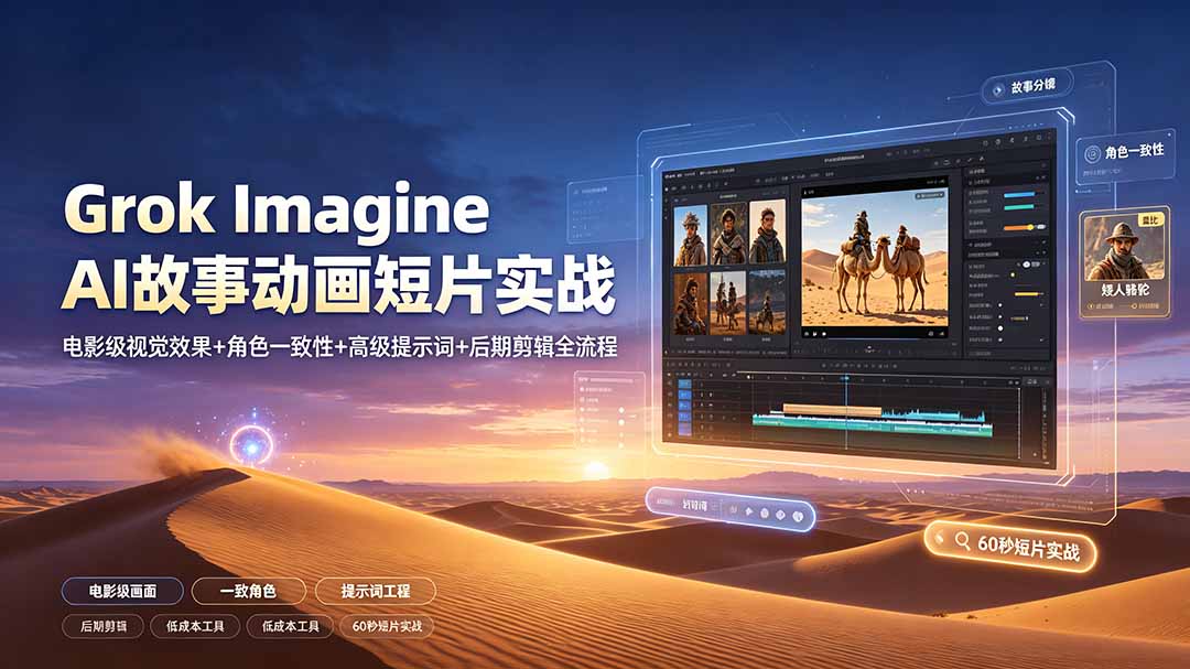 Grok Imagine AI故事动画短片实战：电影级视觉效果+角色一致性+高级提示词+后期剪辑全流程-热点1站 - 热点知汇专注网赚项目资源知识聚汇
