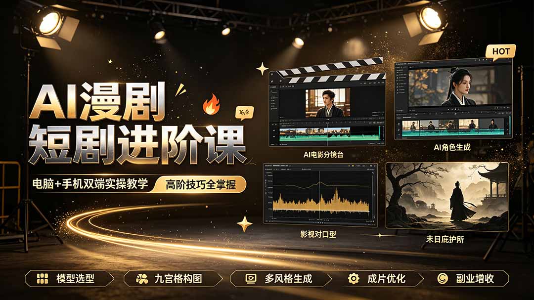 AI漫剧短剧进阶课｜电脑+手机双端实操教学｜影视剧对口型人物吃瓜×解压末日庇护所全程讲解，高阶技巧全掌握-热点1站 - 热点知汇专注网赚项目资源知识聚汇
