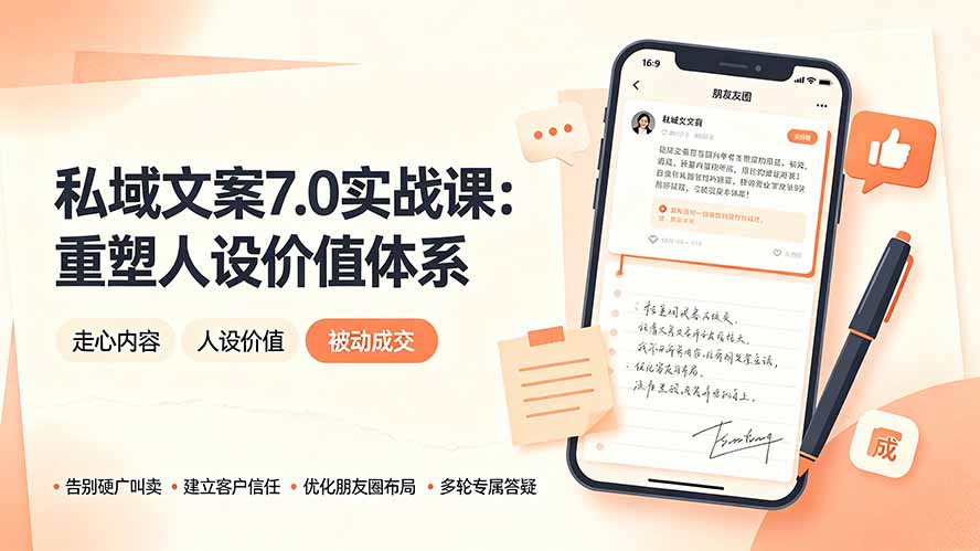 私域文案实战课7.0：重塑人设价值体系｜-告别硬广推销×走心内容×自我价值塑造，实现被动成交-热点1站 - 热点知汇专注网赚项目资源知识聚汇