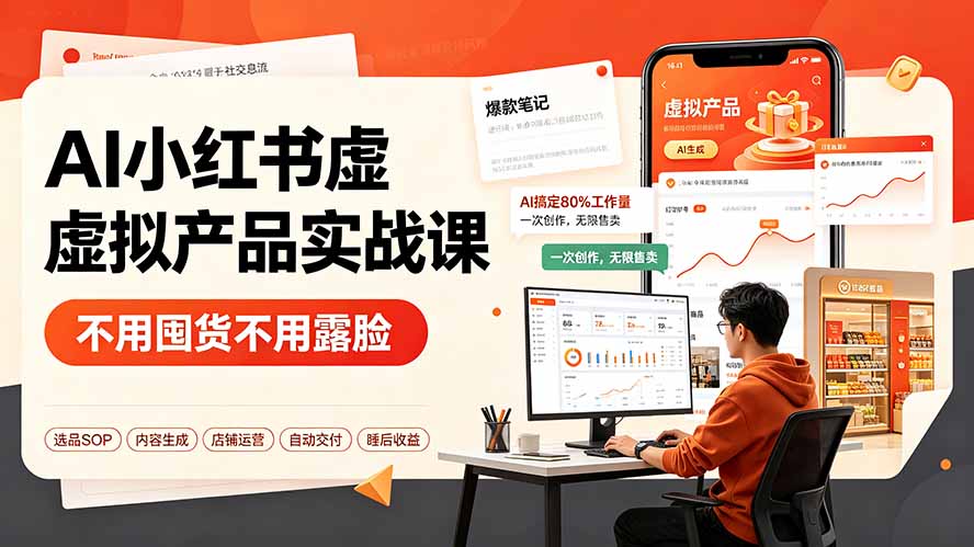 AI小红书虚拟产品实战课-更新：不用囤货不用露脸，AI搞定80%工作量，一次创作无限售卖睡后收益-热点1站 - 热点知汇专注网赚项目资源知识聚汇