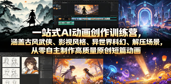 一站式AI动画创作训练营,涵盖古风武侠、影视风格、异世界科幻、解压场景,从零自主制作高质量原创短篇动画(更新)-热点1站 - 热点知汇专注网赚项目资源知识聚汇