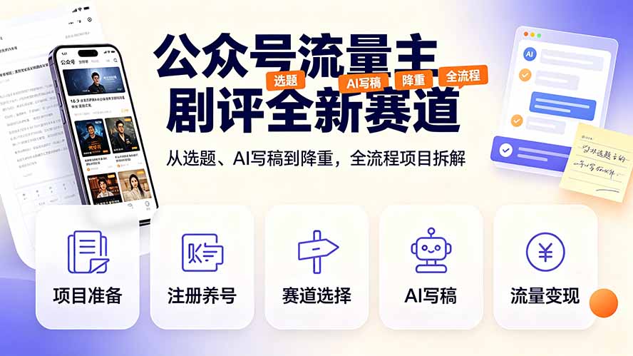公众号流量主剧评全新赛道，从选题、AI写稿到降重，全流程项目拆解-热点1站 - 热点知汇专注网赚项目资源知识聚汇