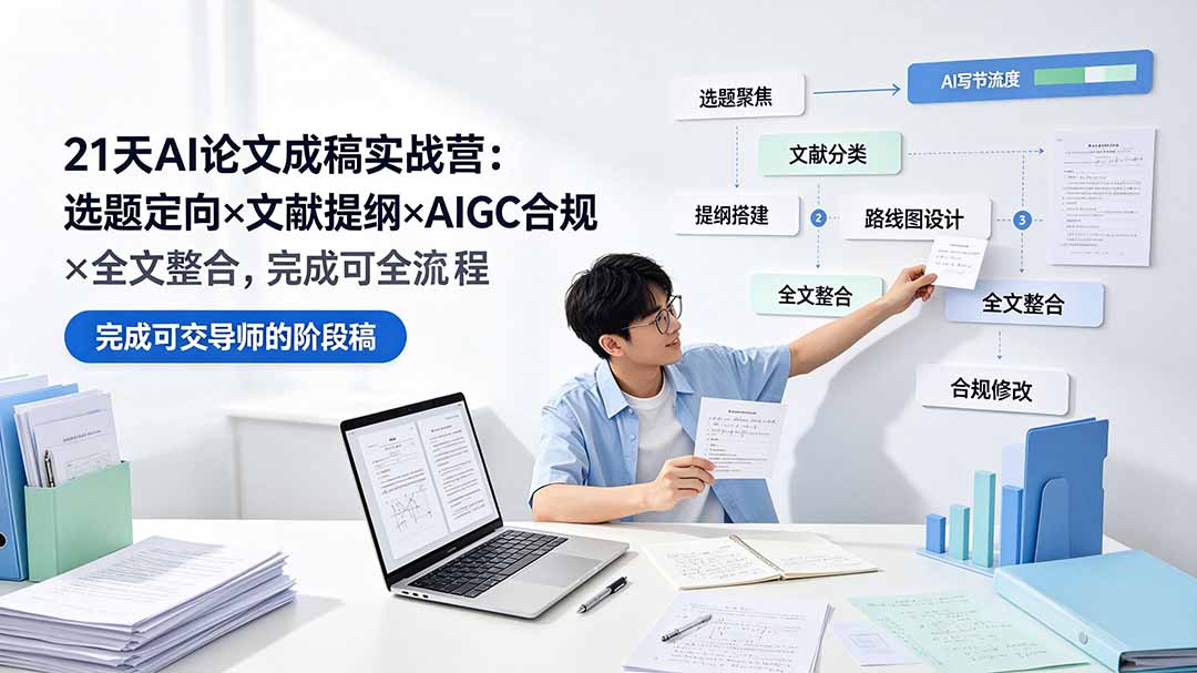 21天AI论文成稿实战营:选题定向×文献提纲×AIGC合规×全文整合,完成可交导师的阶段稿-热点1站 - 热点知汇专注网赚项目资源知识聚汇