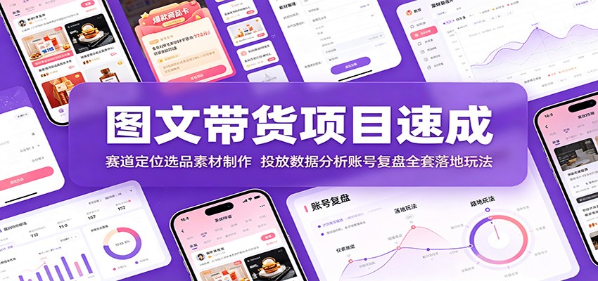 图片[1]-图文带货项目速成：赛道定位选品素材制作，投放数据分析账号复盘全套落地玩法-项目网