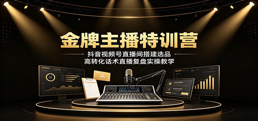 金牌主播特训营：抖音视频号直播间搭建选品，高转化话术直播复盘实操教学-热点1站 - 热点知汇专注网赚项目资源知识聚汇