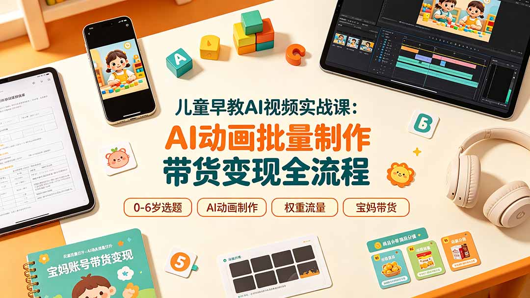 儿童早教AI视频实战课：0-6岁认知选题｜AI动画批量制作｜权重流量拉升｜宝妈账号带货变现全流程-热点1站 - 热点知汇专注网赚项目资源知识聚汇
