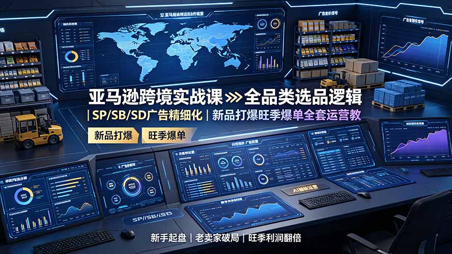 亚马逊跨境实战课：全品类选品逻辑｜SP/SB/SD广告精细化｜新品打爆旺季爆单全套运营教程-热点1站 - 热点知汇专注网赚项目资源知识聚汇