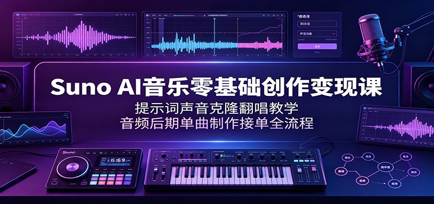 Suno AI音乐零基础创作变现课：提示词声音克隆翻唱教学，音频后期单曲制作接单全流程-热点1站 - 热点知汇专注网赚项目资源知识聚汇