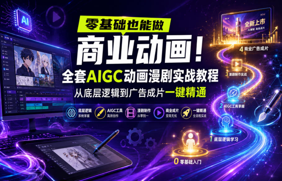 零基础也能做商业动画！全套AIGC动画漫剧实战教程，从底层逻辑到广告成片一键精通(更新0715)-热点1站 - 热点知汇专注网赚项目资源知识聚汇