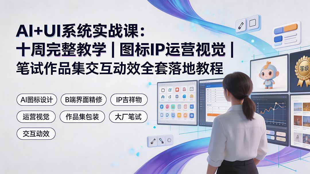 AI+UI系统实战课：十周完整教学｜图标IP运营视觉｜笔试作品集交互动效全套落地教程-热点1站 - 热点知汇专注网赚项目资源知识聚汇