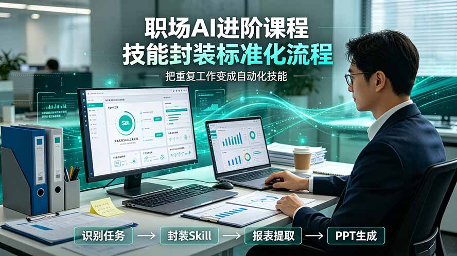 职场AI进阶课程；多类实用Skill工具实操，专属技能封装标准化流程，报表行业报告一键提取核心内容-热点1站 - 热点知汇专注网赚项目资源知识聚汇