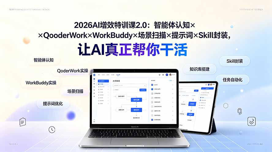 2026AI增效特训课2.0：智能体认知×QoderWork×WorkBuddy×场景扫描×提示词×Skill封装，让AI真正帮你干活-热点1站 - 热点知汇专注网赚项目资源知识聚汇