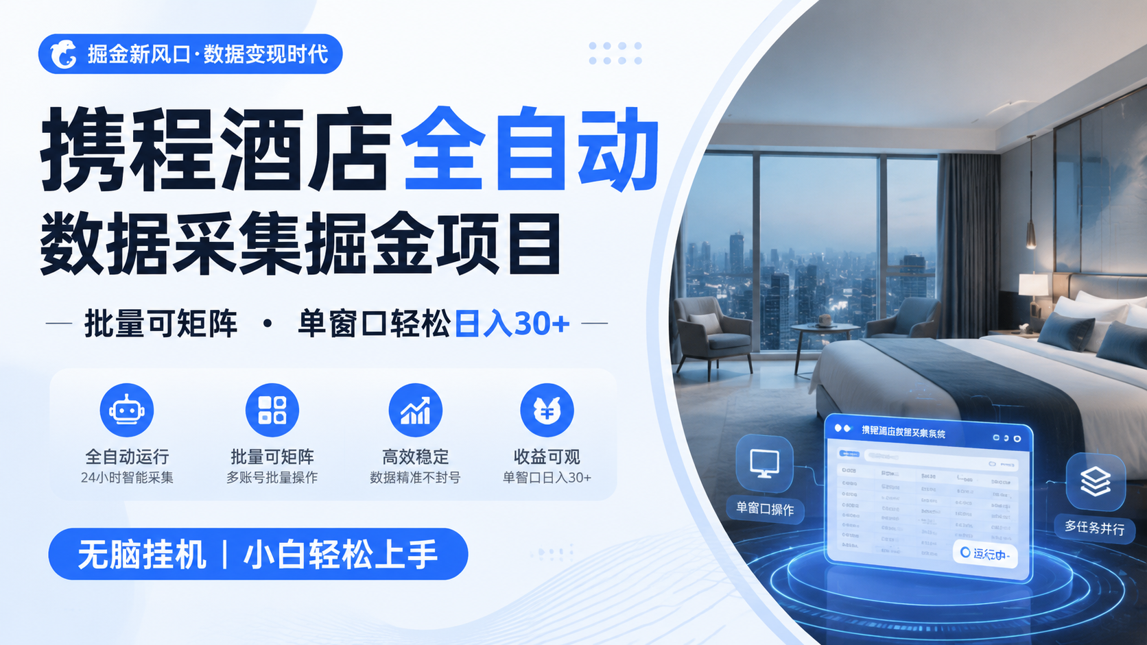 携程酒店全自动数据采集掘金 批量可矩阵 单窗口轻松日入30+-热点1站 - 热点知汇专注网赚项目资源知识聚汇