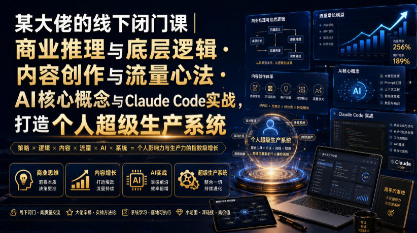 某大佬的线下闭门课｜商业推理与底层逻辑・内容创作与流量心法・AI核心概念与Claude Code实战，打造个人超级生产系统【录音+图片】-热点1站 - 热点知汇专注网赚项目资源知识聚汇