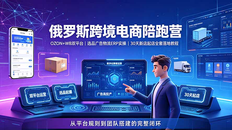 2026俄罗斯跨境电商陪跑营：OZON+WB双平台｜选品广告物流ERP实操｜30天新店起店全套落地教程-热点1站 - 热点知汇专注网赚项目资源知识聚汇