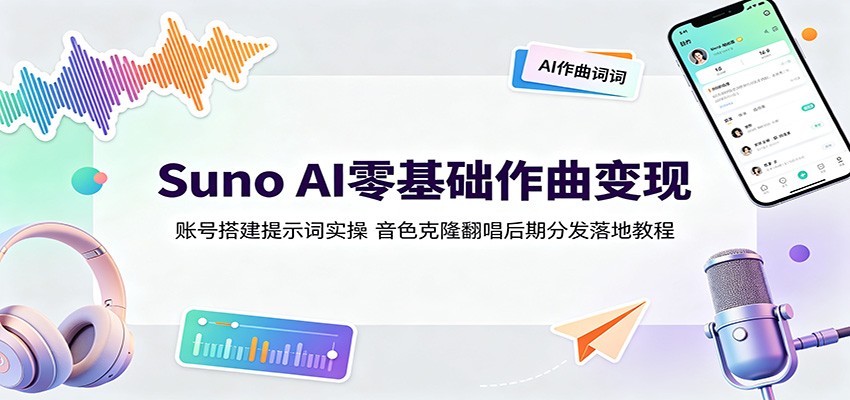 Suno AI零基础作曲变现：账号搭建提示词实操，音色克隆翻唱后期分发落地教程-热点1站 - 热点知汇专注网赚项目资源知识聚汇